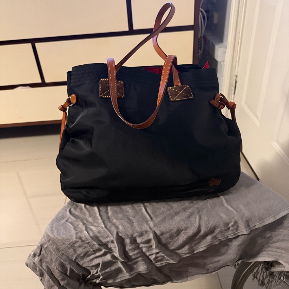Dooney & Bourke Black Tote Bag with Brown Trim - Classic Women's Carryall